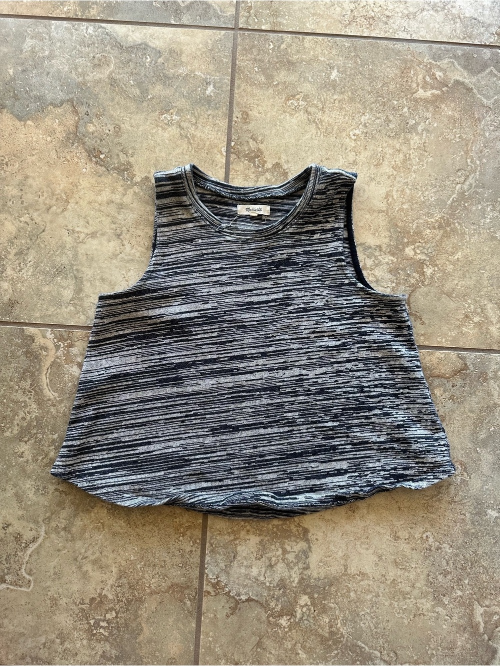 Striped Sleeveless Crewneck Tank Top in Navy & Gray